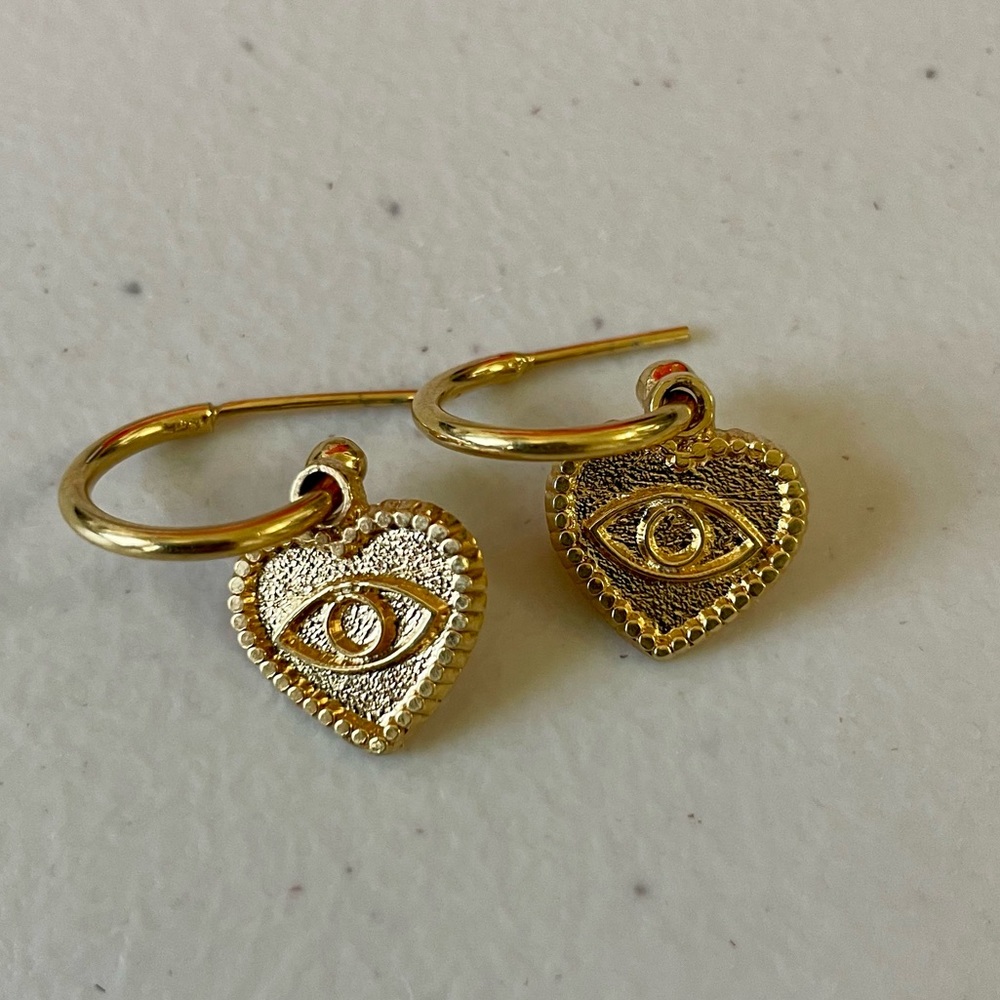 Gold Evil Eye Heart Hoop Earrings